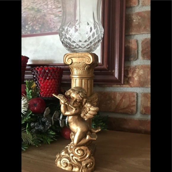 Rare Vintage Antique Gold Cherub Candle Holder - Picture 2 of 5